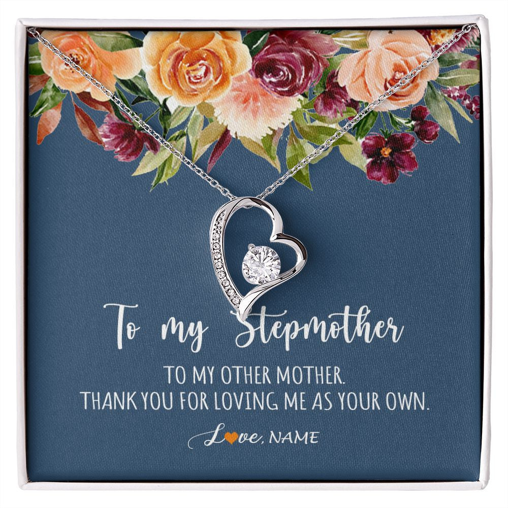 Forever Love Necklace | Personalized To My Stepmother Necklace Thank You For Loveing Me As Your Own Bonus Mom Stepmom Birthday Mothers Day Christmas Customized Gift Box Message Card | siriusteestore