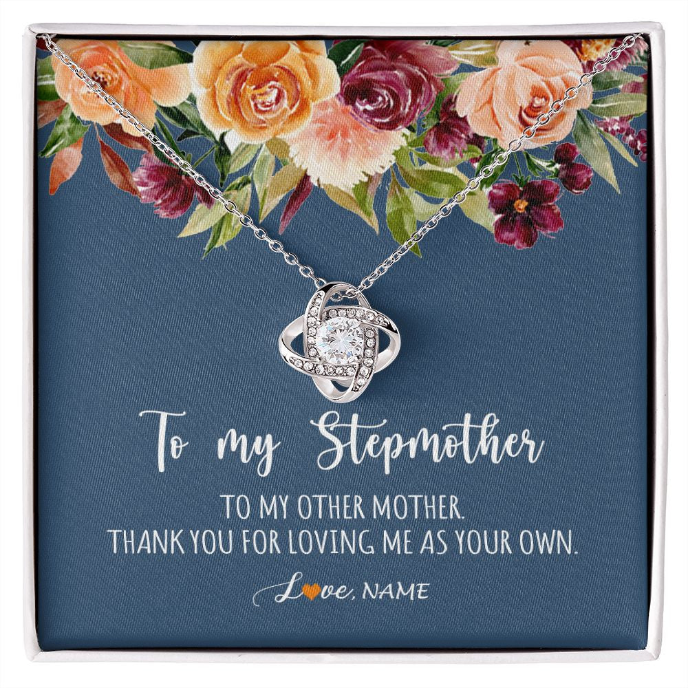 Love Knot Necklace | Personalized To My Stepmother Necklace Thank You For Loveing Me As Your Own Bonus Mom Stepmom Birthday Mothers Day Christmas Customized Gift Box Message Card | siriusteestore