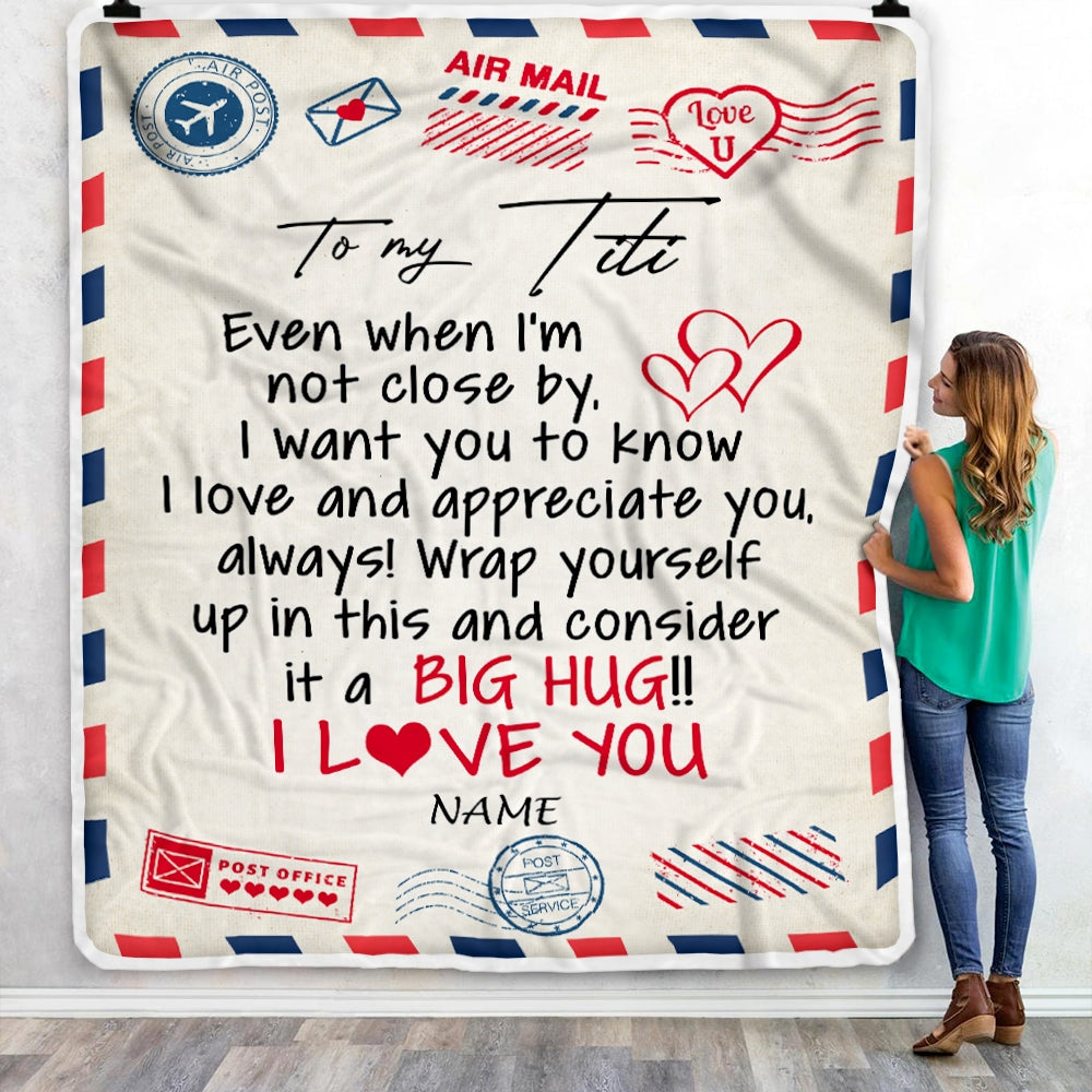 Personalized To My Titi Blanket From Niece Nephew I Love You Hugs Air Mail Letter Birthday Titi Thanksgiving Mothers Day  Christmas Customized Fleece Blanket | siriusteestore