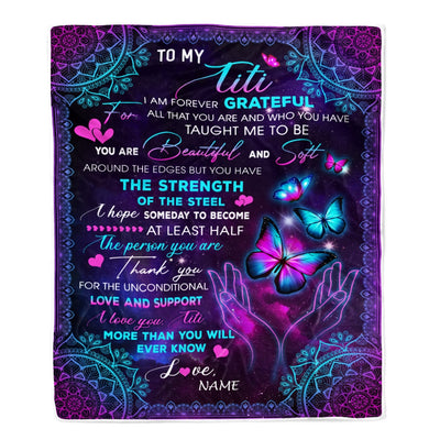 Personalized To My Titi Blanket From Niece Nephew You Are Beautiful Butterfly Titi Birthday Mothers Day Christmas Customized Fleece Throw Blanket | siriusteestore