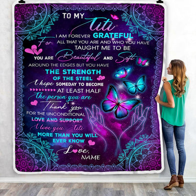 Personalized To My Titi Blanket From Niece Nephew You Are Beautiful Butterfly Titi Birthday Mothers Day Christmas Customized Fleece Throw Blanket | siriusteestore