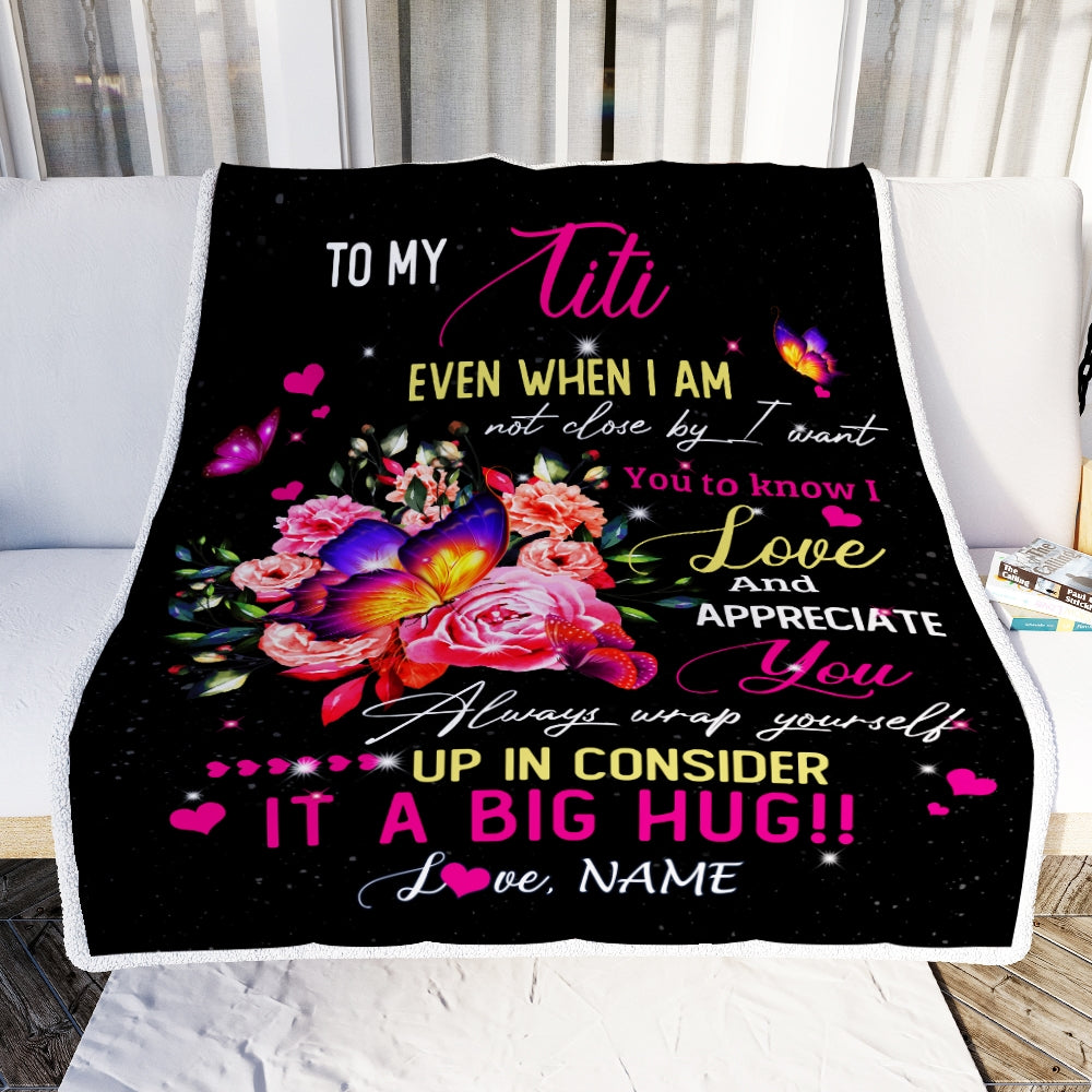 Personalized To My Titi From Niece Nephew Blanket It A Big Hug I Love You Titi Birthday Mothers Day Thanksgiving Christmas Customized Fleece Blanket | siriusteestore