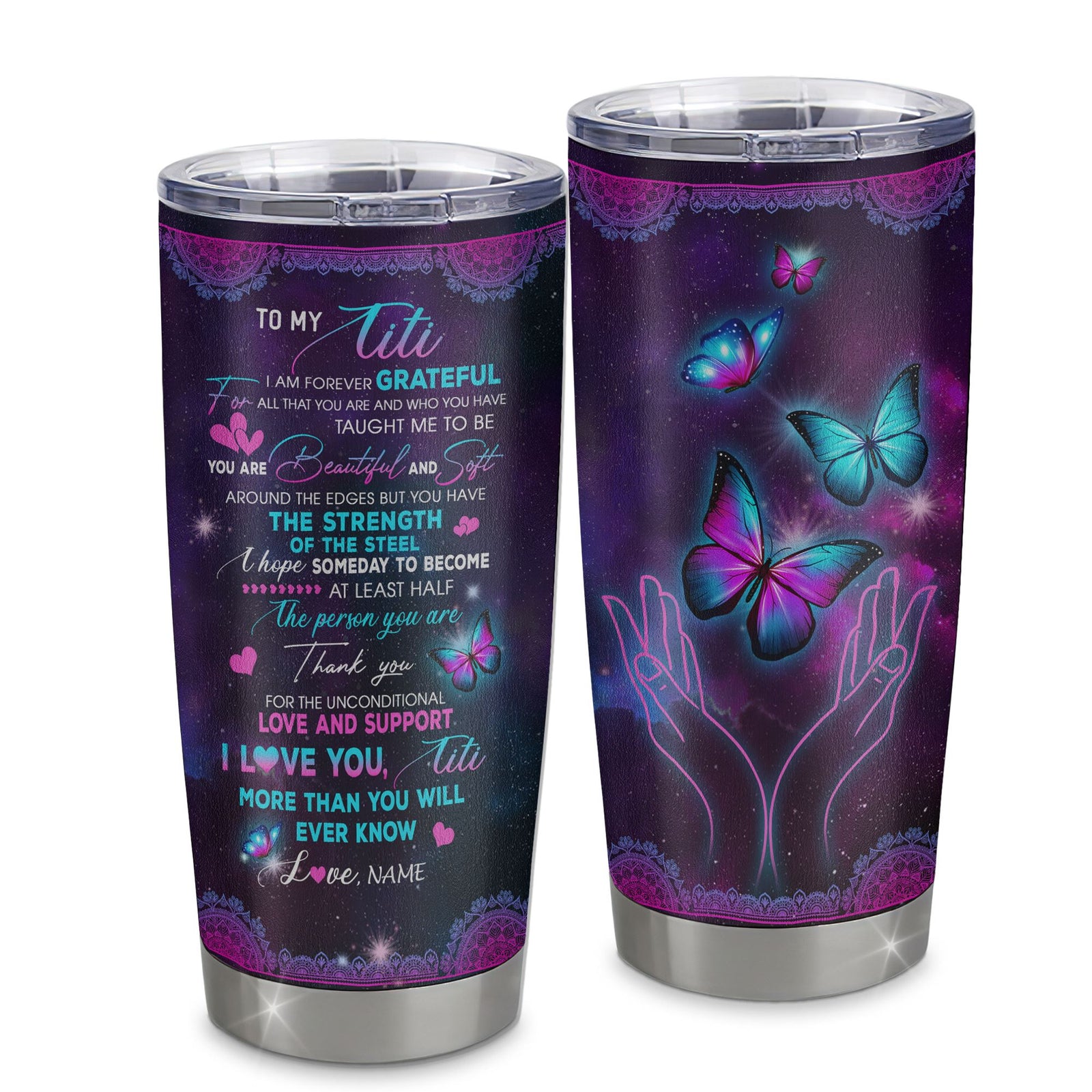 Personalized To My Titi From Niece Nephew Grandson Stainless Steel Tumbler Cup You Are Beautiful Butterfly Titi Mothers Day Birthday Christmas Travel Mug | siriusteestore