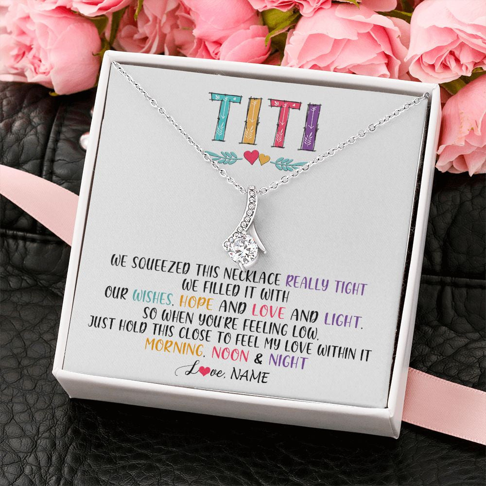 Alluring Beauty Necklace | Personalized To My Titi Necklace From Niece Nephew We Squeezed This Necklace Titi Birthday Mothers Day Christmas Jewelry Customized Gift Box Message Card | siriusteestore