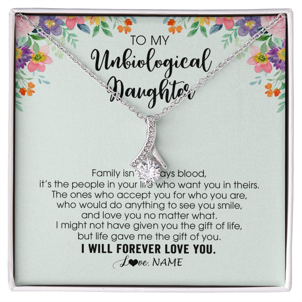 Alluring Beauty Necklace | Personalized To My Unbiological Daughter Necklace Family Isn't Always Blood Bonus Daughter Stepdaughter Birthday Christmas Customized Gift Box Message Card | siriusteestore
