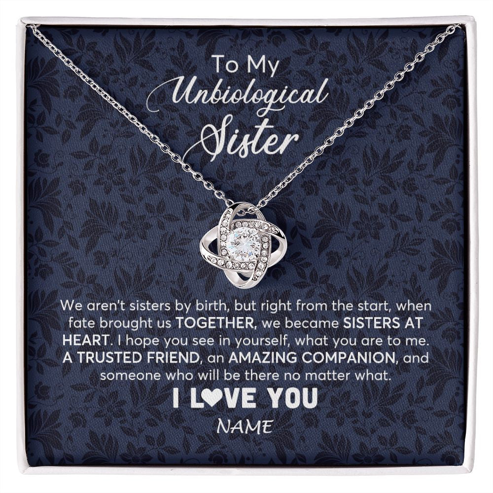 Love Knot Necklace | Personalized To My Unbiological Sister Necklace For Soul Sister Best Friend Bff Birthday Graduation Christmas Pendant Jewelry Customized Gift Box Message Card | siriusteestore