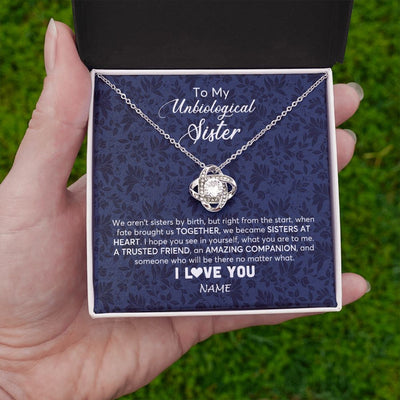 Love Knot Necklace | Personalized To My Unbiological Sister Necklace For Soul Sister Best Friend Bff Birthday Graduation Christmas Pendant Jewelry Customized Gift Box Message Card | siriusteestore