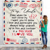 Personalized To My Uncle Blanket From Nephew Niece I Love You Hugs Air Mail Letter Birthday Fathers Day Christmas Thanksgiving Customized Fleece Blanket | siriusteestore