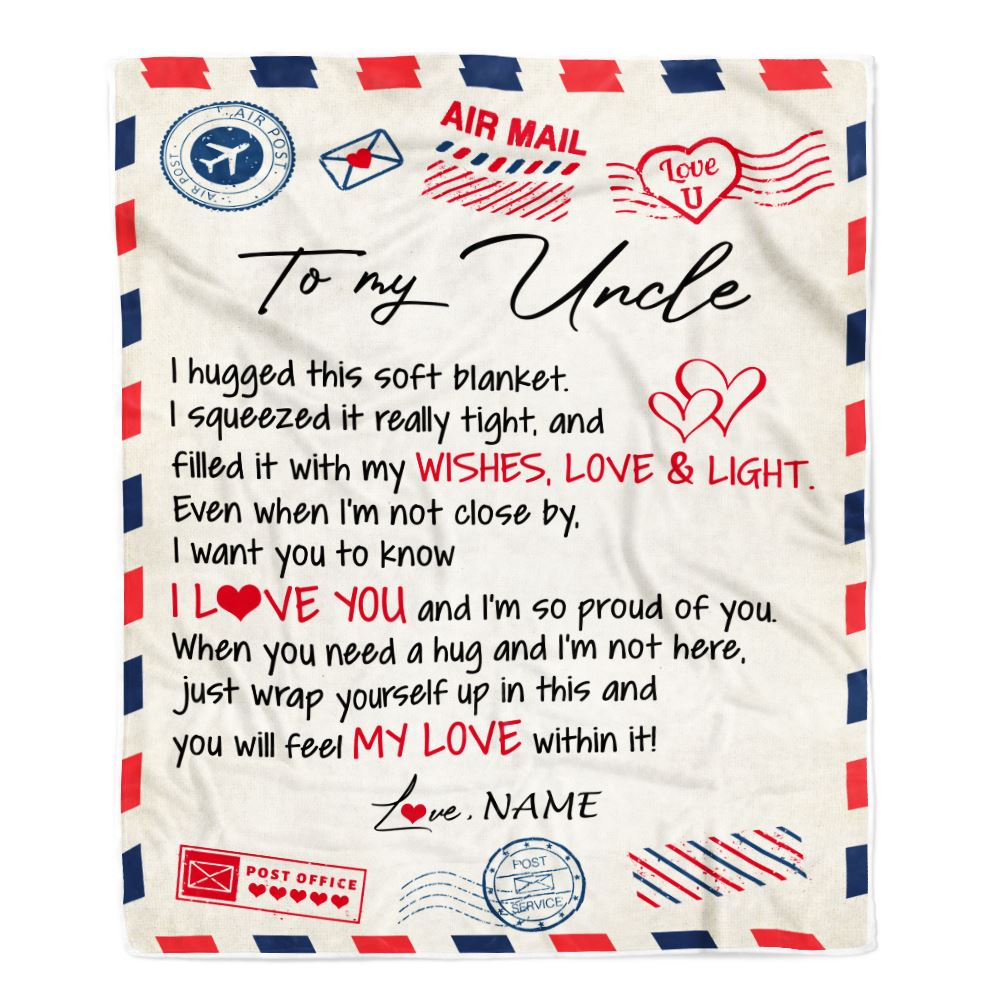 Personalized To My Uncle Blanket From Niece Nephew Air Mail Letter I Love You Uncle Birthday Fathers Day Christmas Customized Fleece Throw Blanket | siriusteestore