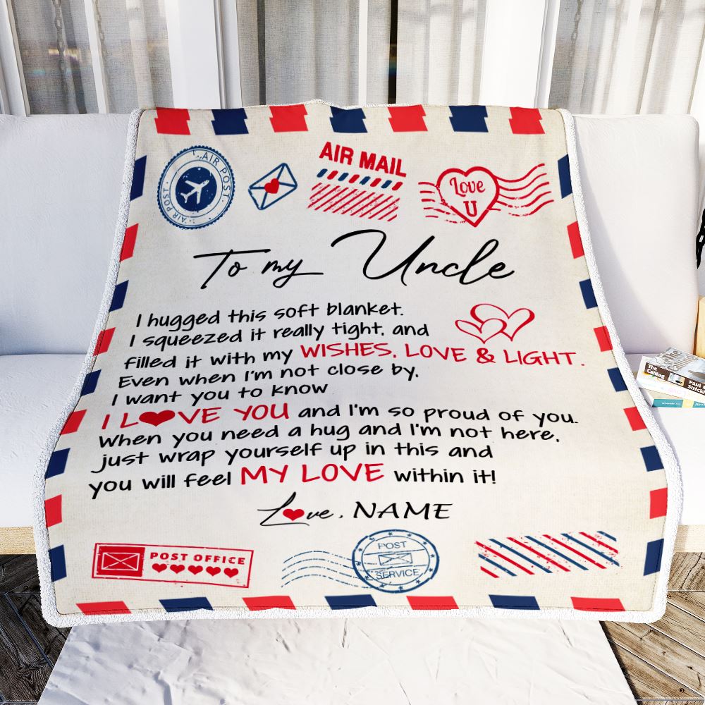 Personalized To My Uncle Blanket From Niece Nephew Air Mail Letter I Love You Uncle Birthday Fathers Day Christmas Customized Fleece Throw Blanket | siriusteestore