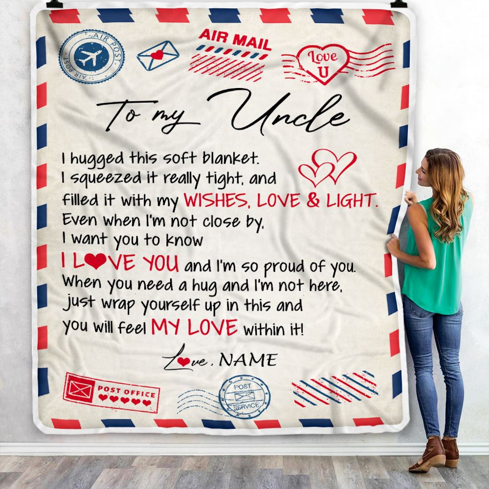 Personalized To My Uncle Blanket From Niece Nephew Air Mail Letter I Love You Uncle Birthday Fathers Day Christmas Customized Fleece Throw Blanket | siriusteestore