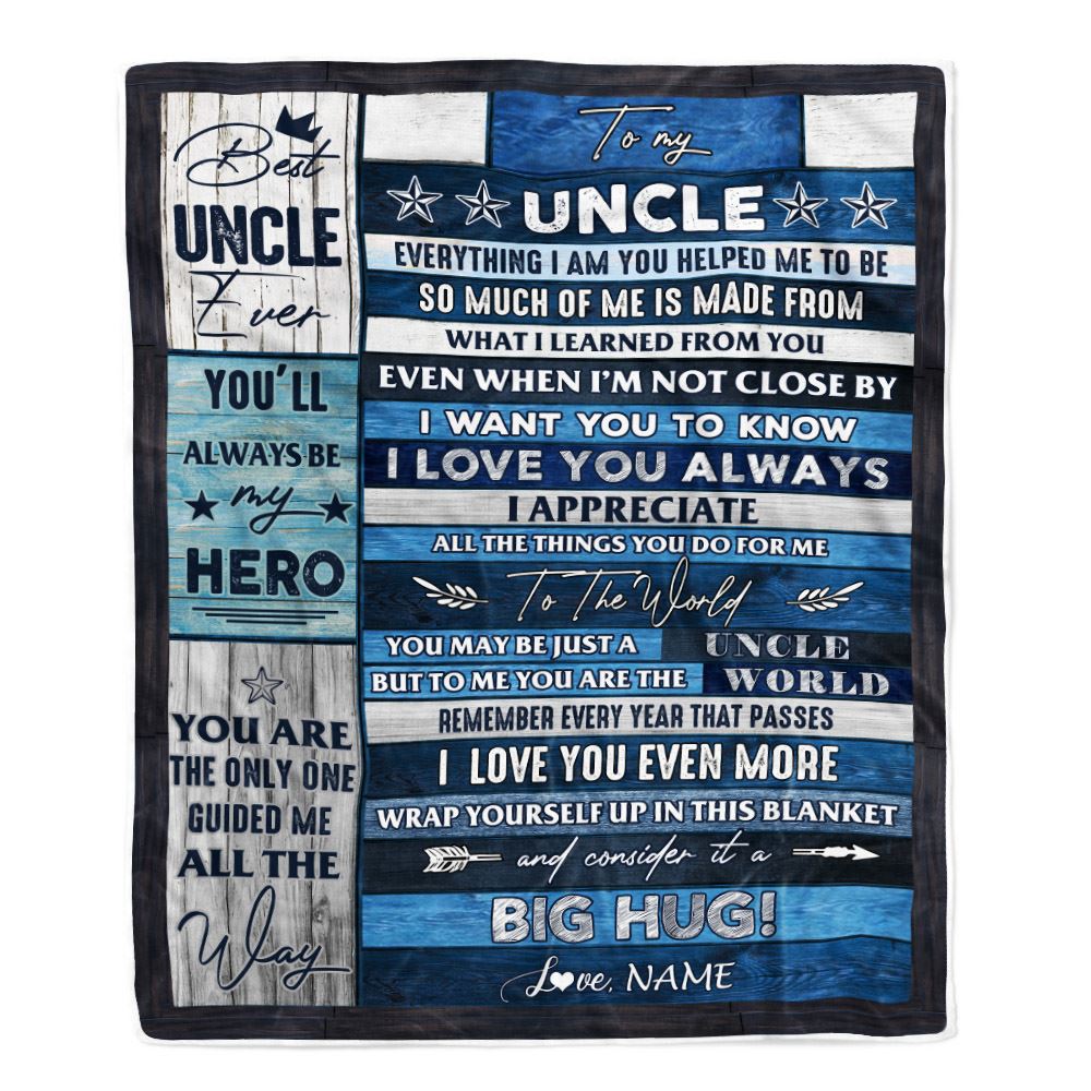 Personalized To My Uncle Blanket From Niece Nephew Wood Everything I Am You Helped Me To Be Uncle Birthday Fathers Day Christmas Customized Fleece Blanket | siriusteestore