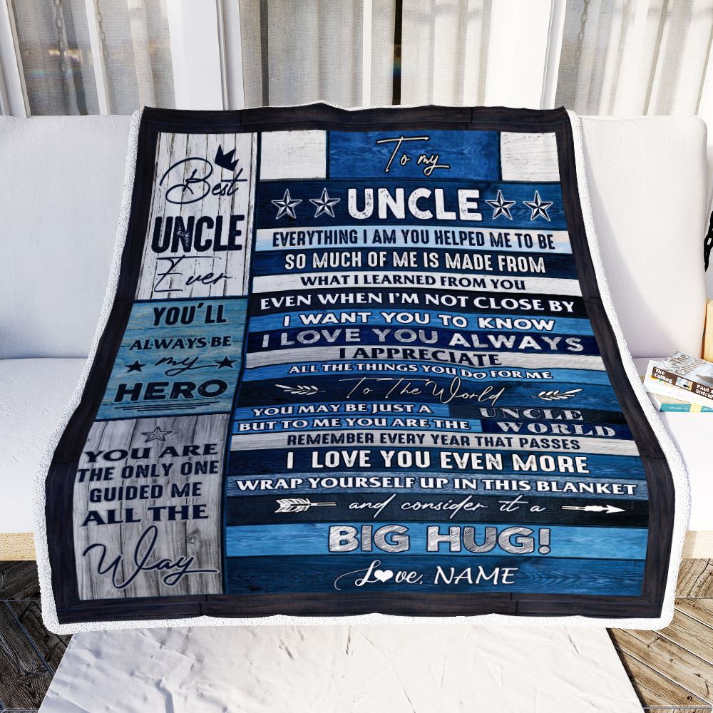 Personalized To My Uncle Blanket From Niece Nephew Wood Everything I Am You Helped Me To Be Uncle Birthday Fathers Day Christmas Customized Fleece Blanket | siriusteestore