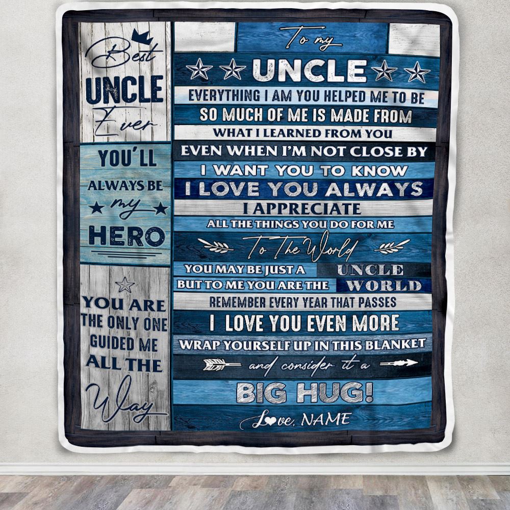 Personalized To My Uncle Blanket From Niece Nephew Wood Everything I Am You Helped Me To Be Uncle Birthday Fathers Day Christmas Customized Fleece Blanket | siriusteestore