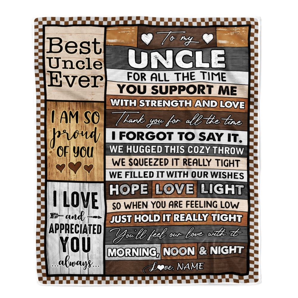 Personalized To My Uncle Blanket From Niece Nephew Wood Thank You For All The Time Uncle Birthday Fathers Day Christmas Customized Bed Fleece Throw Blanket | siriusteestore