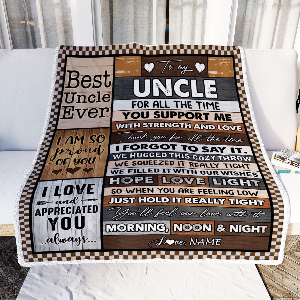 Personalized To My Uncle Blanket From Niece Nephew Wood Thank You For All The Time Uncle Birthday Fathers Day Christmas Customized Bed Fleece Throw Blanket | siriusteestore