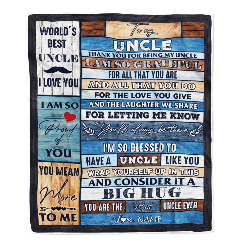 Personalized To My Uncle Blanket From Niece Nephew Wood Thank You For Being My Uncle Fathers Day Birthday Christmas Customized Bed Fleece Throw Blanket | siriusteestore