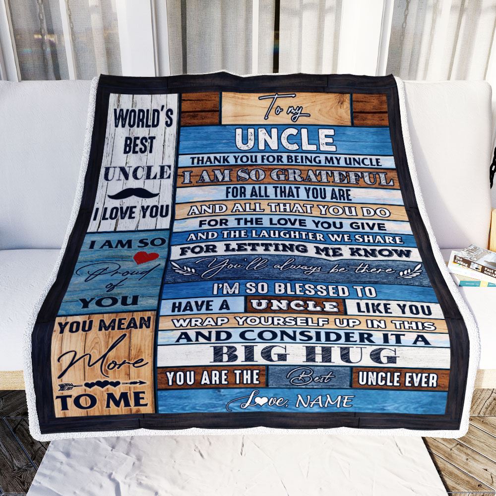 Personalized To My Uncle Blanket From Niece Nephew Wood Thank You For Being My Uncle Fathers Day Birthday Christmas Customized Bed Fleece Throw Blanket | siriusteestore