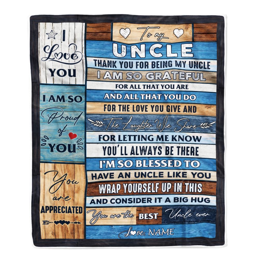 Personalized To My Uncle Blanket from Niece and Nephew Thank you For Being My Uncle Gifts For Birthday Christmas Customized Bed Fleece Throw Blanket | siriusteestore