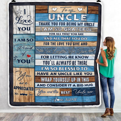 Personalized To My Uncle Blanket from Niece and Nephew Thank you For Being My Uncle Gifts For Birthday Christmas Customized Bed Fleece Throw Blanket | siriusteestore