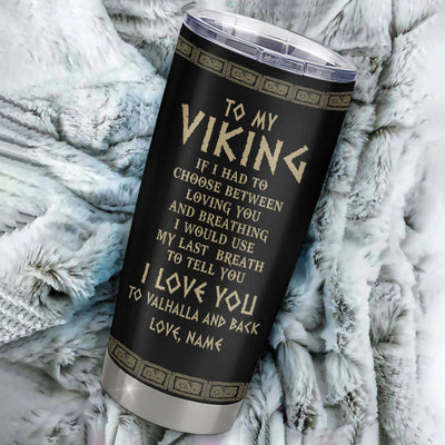 Personalized To My Viking Tumbler Husband From Wife I Love You To Valhalla Husband Boyfriend Men Birthday Anniversary Valentines Day Christmas Travel Mug | siriusteestore