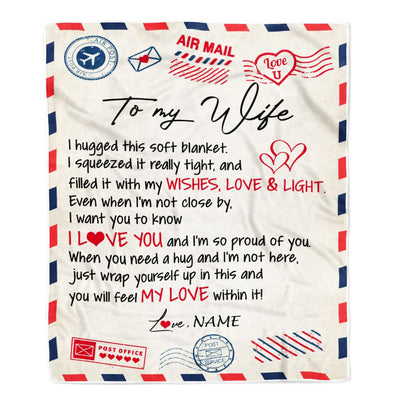 Personalized To My Wife Blanket From Husband Air Mail Letter I Love You Wife For Her Birthday Wedding Anniversary Valentines Day Fleece Throw Blanket | siriusteestore