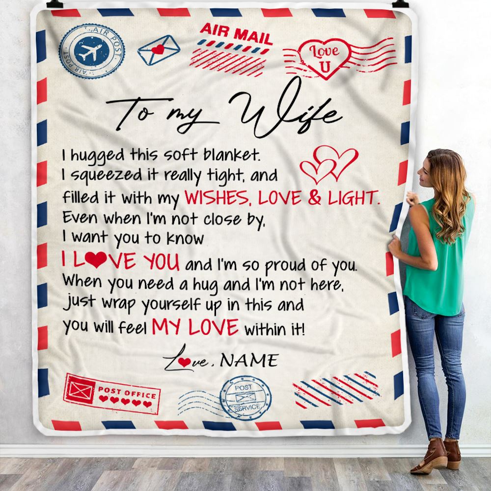 Personalized To My Wife Blanket From Husband Air Mail Letter I Love You Wife For Her Birthday Wedding Anniversary Valentines Day Fleece Throw Blanket | siriusteestore