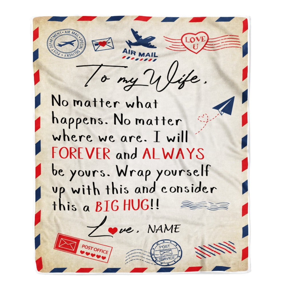Personalized To My Wife Blanket From Husband Big Hug Air Mail Letter Wife Birthday Anniversary Wedding Valentine's Day Christmas Gift Bed Fleece Throw Blanket | siriusteestore