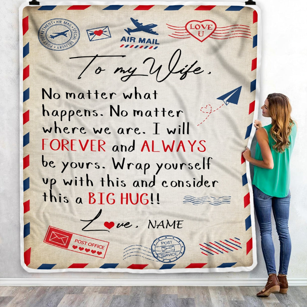 Personalized To My Wife Blanket From Husband Big Hug Air Mail Letter Wife Birthday Anniversary Wedding Valentine's Day Christmas Gift Bed Fleece Throw Blanket | siriusteestore