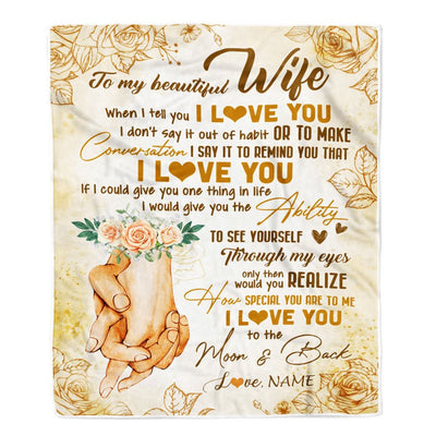 Personalized To My Wife Blanket From Husband Conversation Ability Moon Back Wife Wedding Anniversary Valentine Birthday Christmas Customized Fleece Blanket | siriusteestore