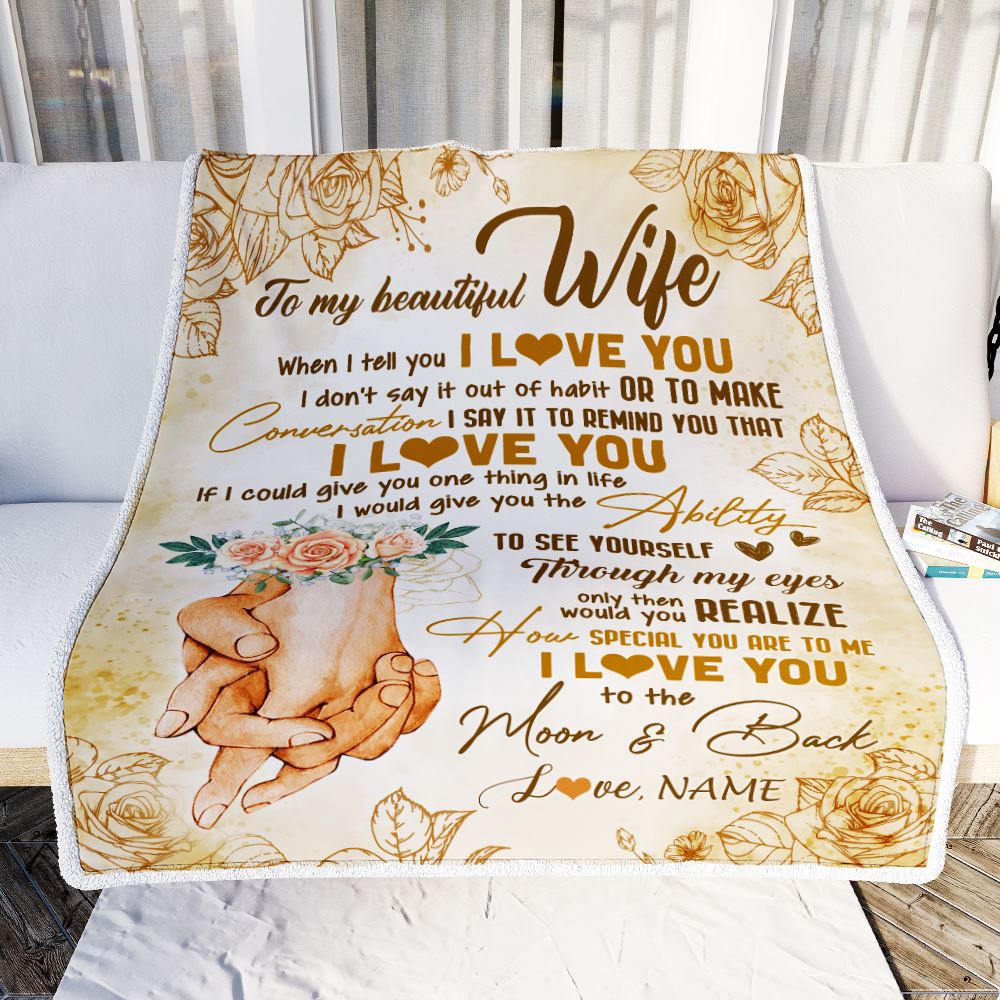 Personalized To My Wife Blanket From Husband Conversation Ability Moon Back Wife Wedding Anniversary Valentine Birthday Christmas Customized Fleece Blanket | siriusteestore