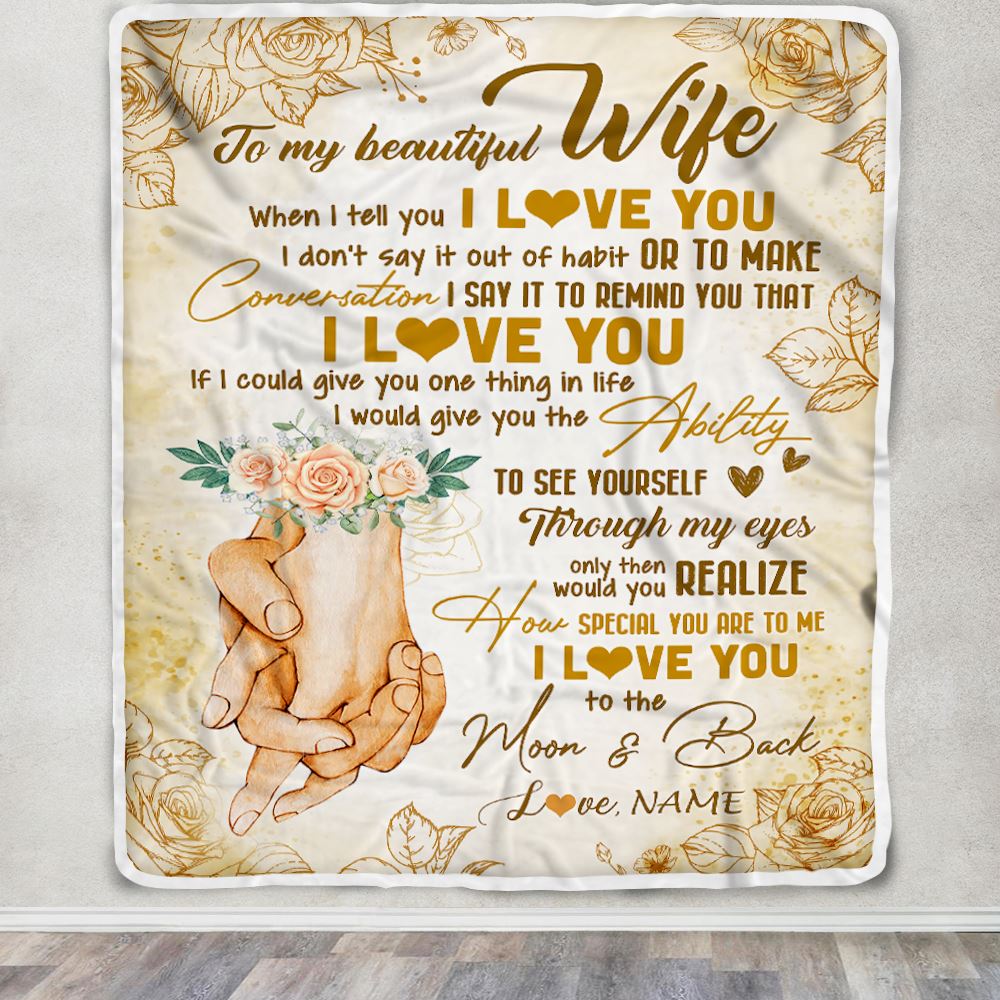 Personalized To My Wife Blanket From Husband Conversation Ability Moon Back Wife Wedding Anniversary Valentine Birthday Christmas Customized Fleece Blanket | siriusteestore