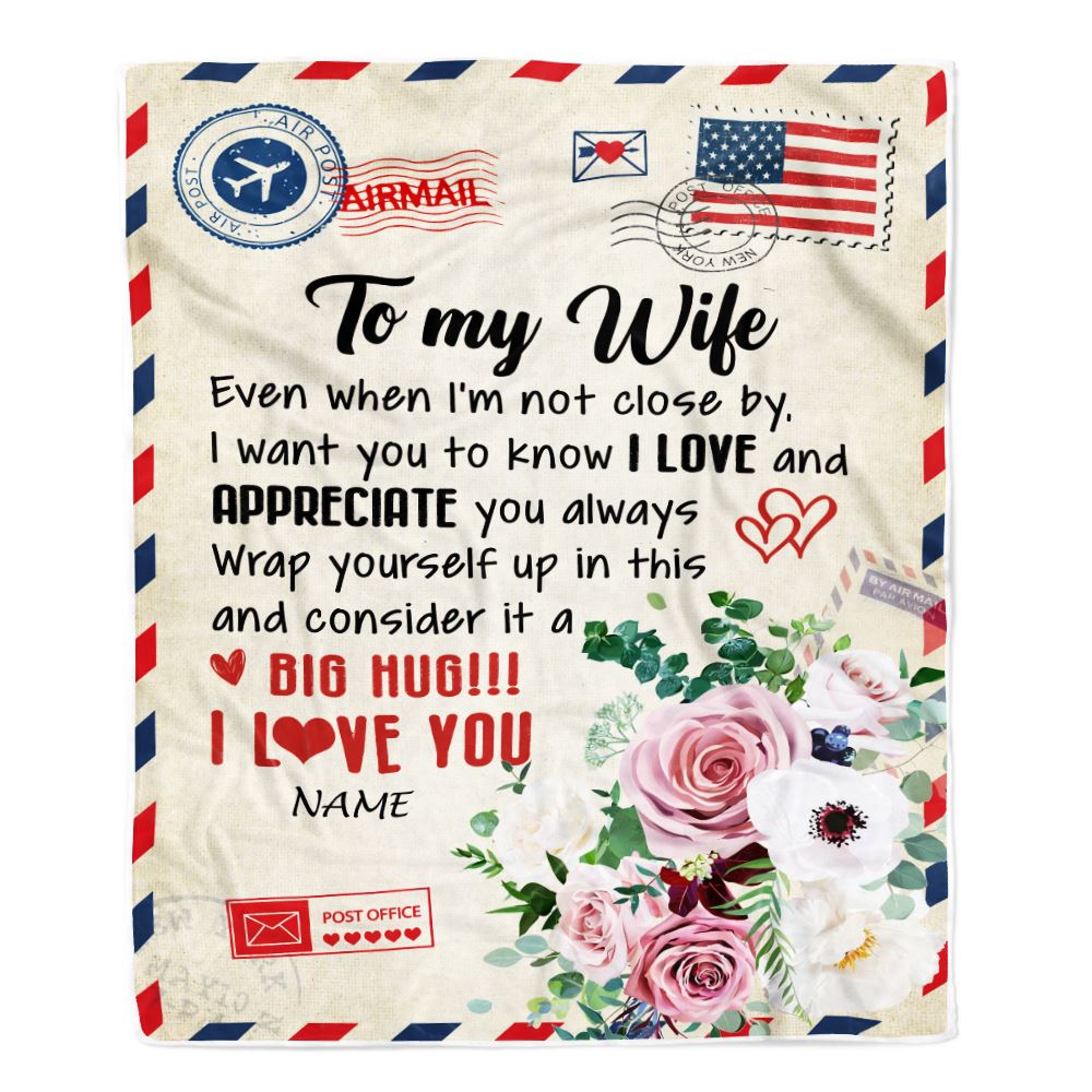 Personalized To My Wife Blanket From Husband Floral Air Mail Letter I Love You Wife For Her Birthday Wedding Anniversary Valentines Day Fleece Blanket | siriusteestore