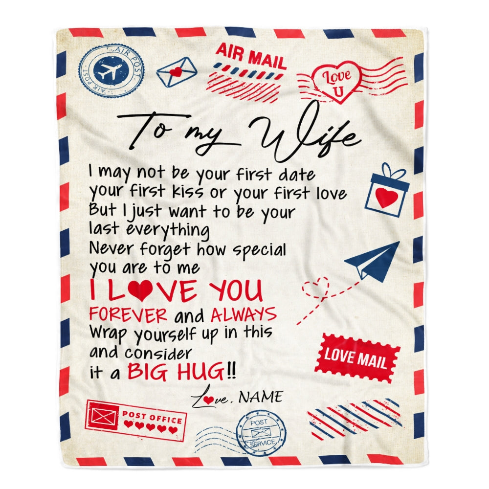 Personalized To My Wife Blanket From Husband Love You Forever Always Airmail Letter Valentine Christmas Wedding Anniversary Customized Fleece Blanket | siriusteestore