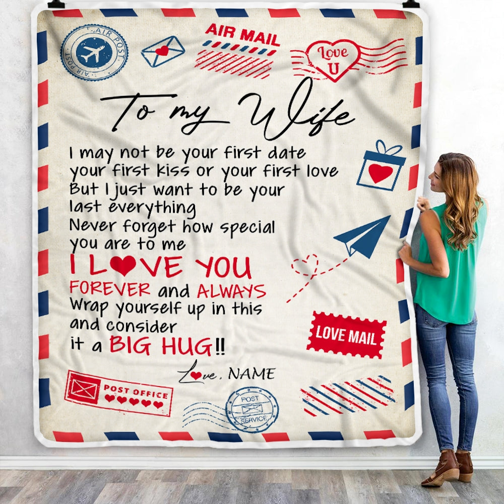 Personalized To My Wife Blanket From Husband Love You Forever Always Airmail Letter Valentine Christmas Wedding Anniversary Customized Fleece Blanket | siriusteestore
