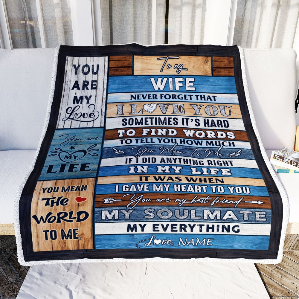 Personalized To My Wife Blanket From Husband Never Forget I Love You Wife Birthday Anniversary Valentines Day Christmas Customized Fleece Throw Blanket | siriusteestore