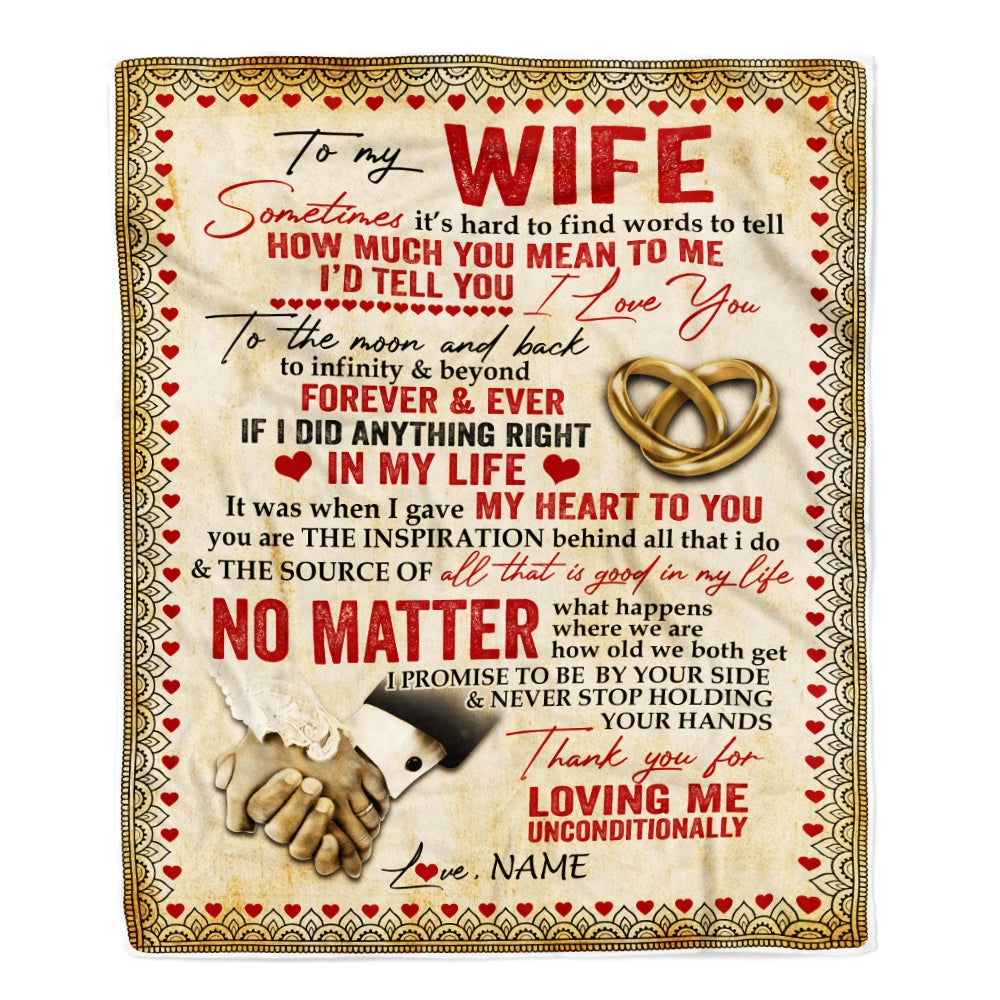 Personalized To My Wife Blanket From Husband Sometimes It's Hard To Find Words Love Wife Valentine's Birthday Wedding Anniversary Christmas Fleece Blanket | siriusteestore