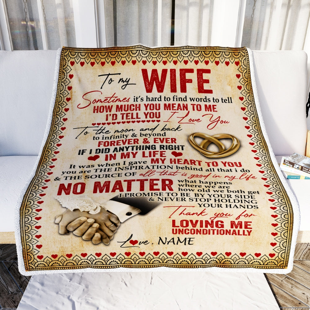 Personalized To My Wife Blanket From Husband Sometimes It's Hard To Find Words Love Wife Valentine's Birthday Wedding Anniversary Christmas Fleece Blanket | siriusteestore