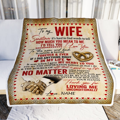 Personalized To My Wife Blanket From Husband Sometimes It's Hard To Find Words Love Wife Valentine's Birthday Wedding Anniversary Christmas Fleece Blanket | siriusteestore