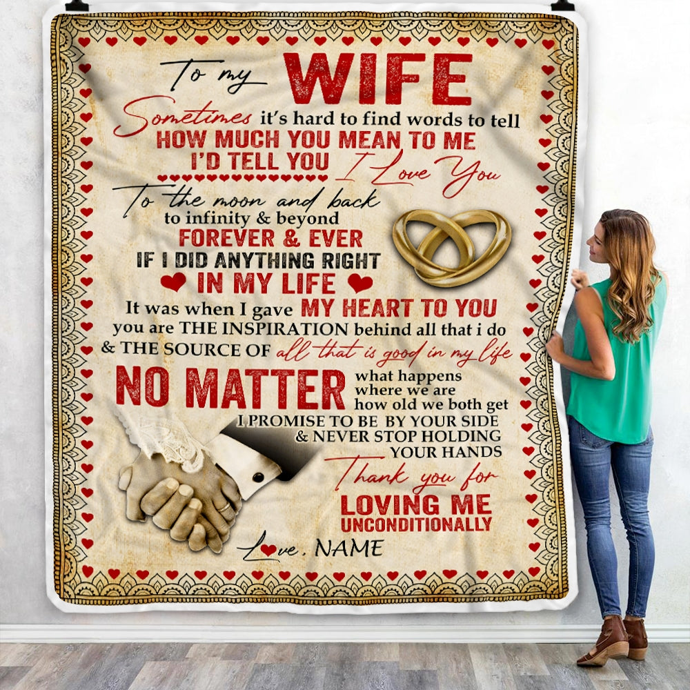 Personalized To My Wife Blanket From Husband Sometimes It's Hard To Find Words Love Wife Valentine's Birthday Wedding Anniversary Christmas Fleece Blanket | siriusteestore