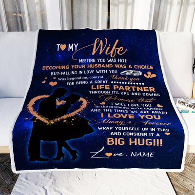 Personalized To My Wife Blanket From Husband Thank you It A Big Hug Wife Anniversary Wedding Day Valentines Day Wedding Christmas Fleece Throw Blanket | siriusteestore