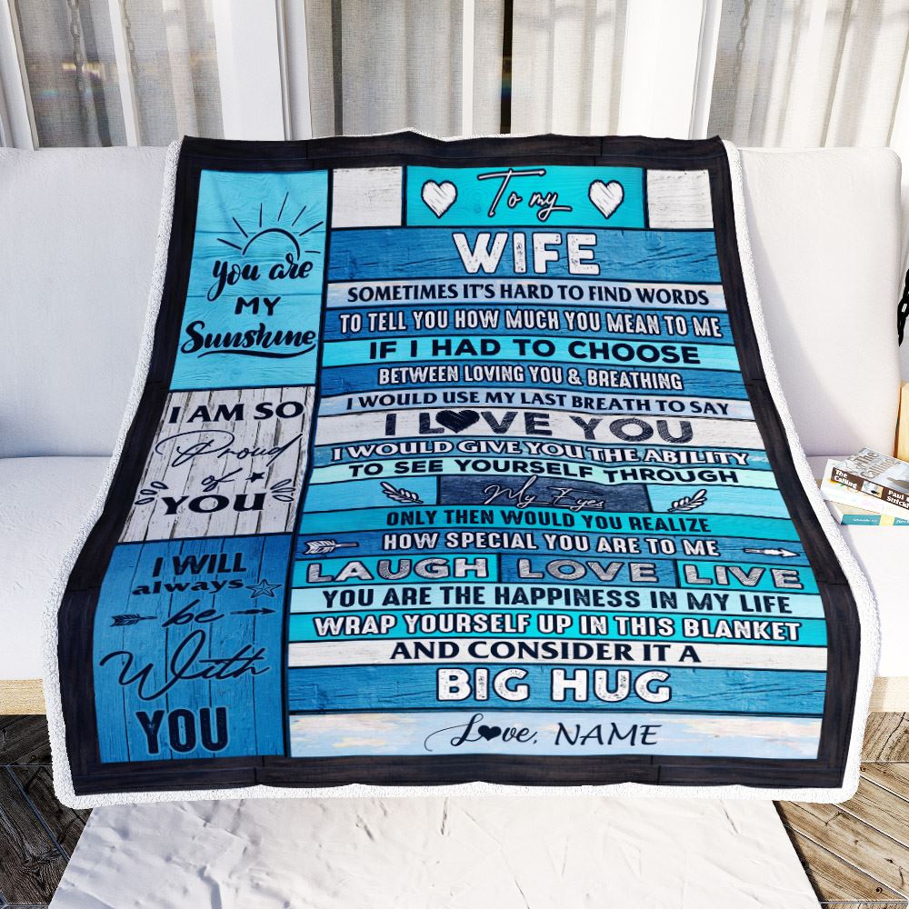 Personalized To My Wife Blanket From Husband Wood Laugh Love Live Big Hug Wife Birthday Anniversary Valentines Day Christmas Customized Fleece Blanket | siriusteestore