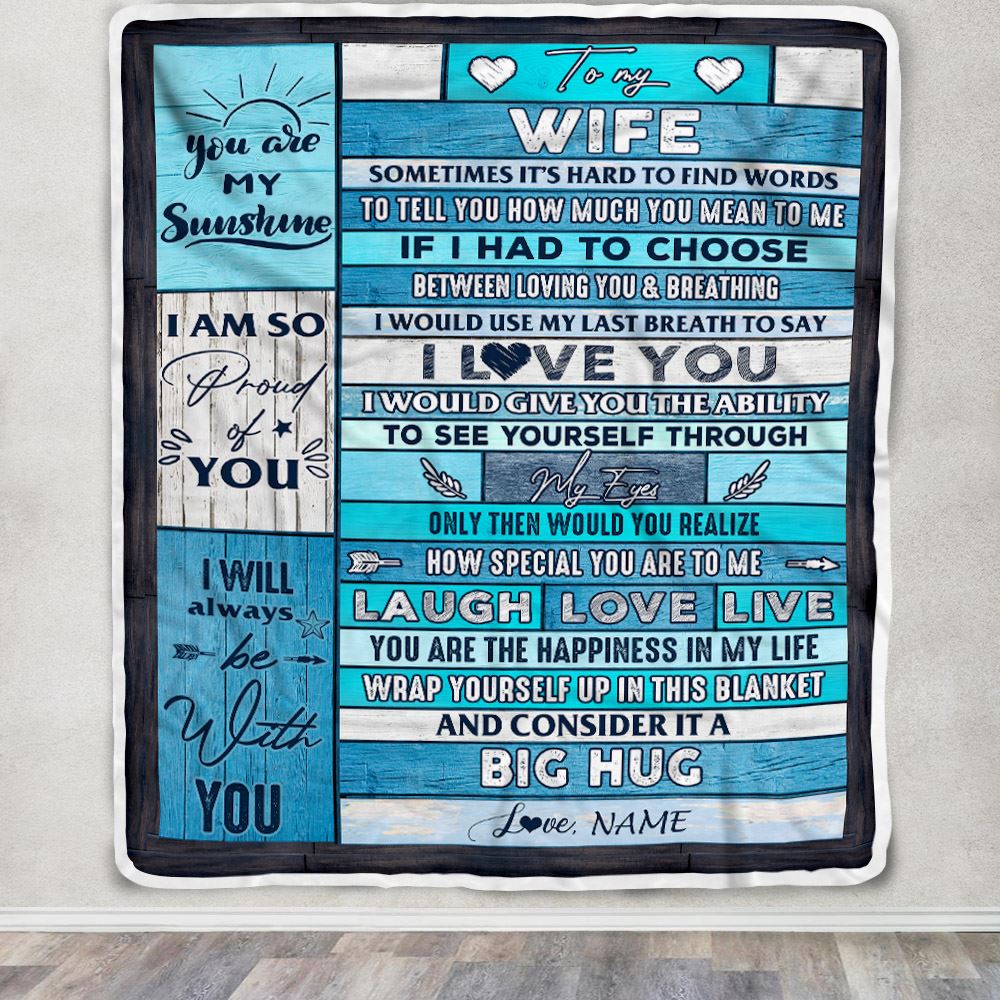 Personalized To My Wife Blanket From Husband Wood Laugh Love Live Big Hug Wife Birthday Anniversary Valentines Day Christmas Customized Fleece Blanket | siriusteestore