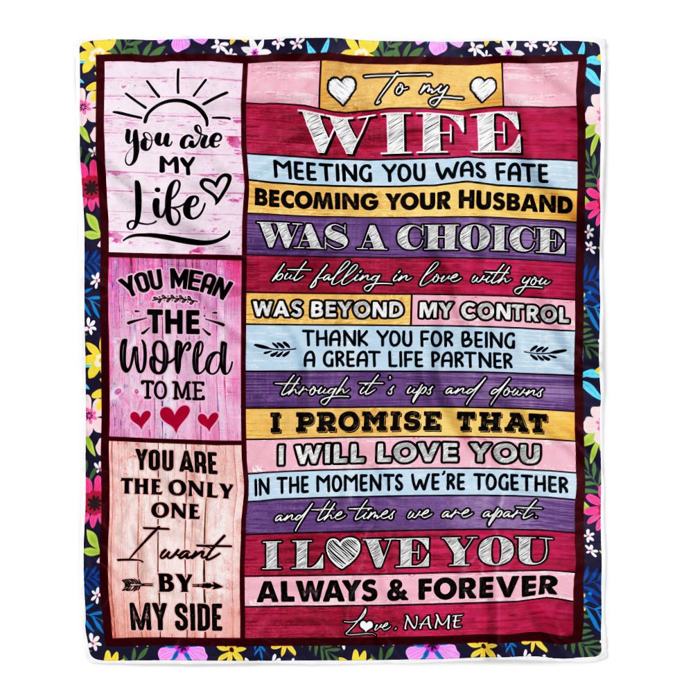 Personalized To My Wife Blanket From Husband Wood You Are My Life Wife Birthday Anniversary Valentines Day Christmas Customized Bed Fleece Throw Blanket | siriusteestore