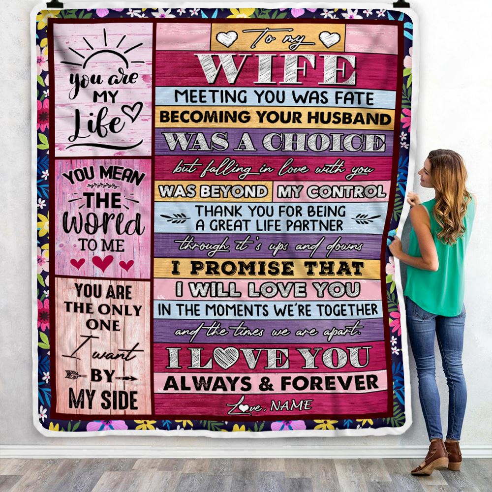 Personalized To My Wife Blanket From Husband Wood You Are My Life Wife Birthday Anniversary Valentines Day Christmas Customized Bed Fleece Throw Blanket | siriusteestore