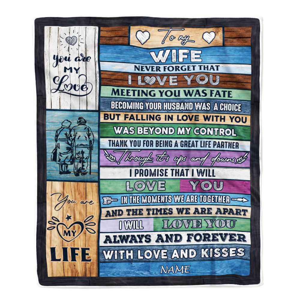 Personalized To My Wife Blanket From Husband Wood You Are My Life Wife Wedding Birthday Anniversary Valentines Day Christmas Customized Fleece Throw Blanket | siriusteestore