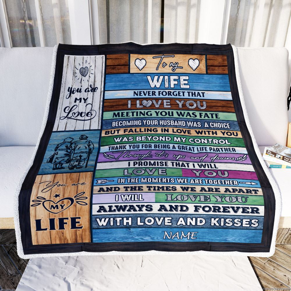 Personalized To My Wife Blanket From Husband Wood You Are My Life Wife Wedding Birthday Anniversary Valentines Day Christmas Customized Fleece Throw Blanket | siriusteestore