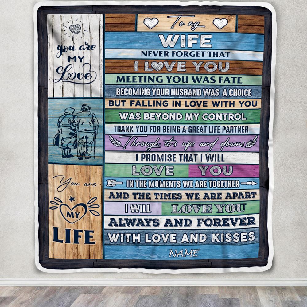 Personalized To My Wife Blanket From Husband Wood You Are My Life Wife Wedding Birthday Anniversary Valentines Day Christmas Customized Fleece Throw Blanket | siriusteestore