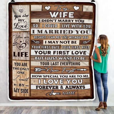 Personalized To My Wife Blanket From Husband Wood You Are My Love My Life Wife Anniversary Wedding Valentines Day Christmas Fleece Throw Blanket | siriusteestore