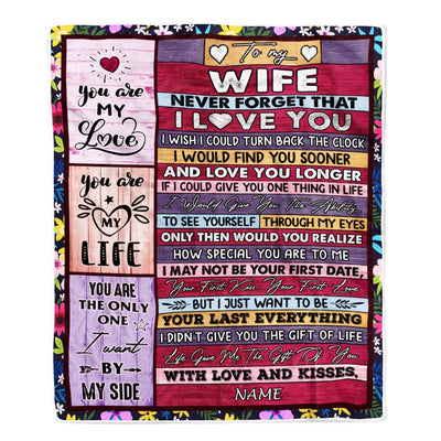 Personalized To My Wife Blanket From Husband's Name Wood Never Forget That I Love You Wife Anniversary Valentines Day Wedding Christmas Fleece Throw Blanket | siriusteestore